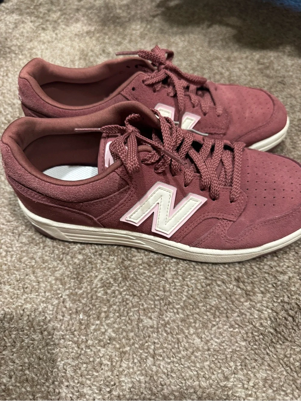 New Balance Dusty Rose Suede Sneakers with White N Logo